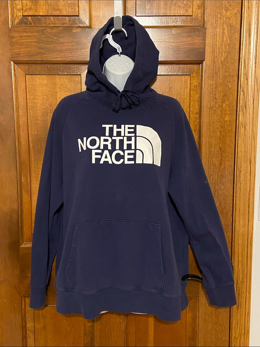 The North Face Half Dome Navy Blue Pullover Hoodie prominent white logo XL
